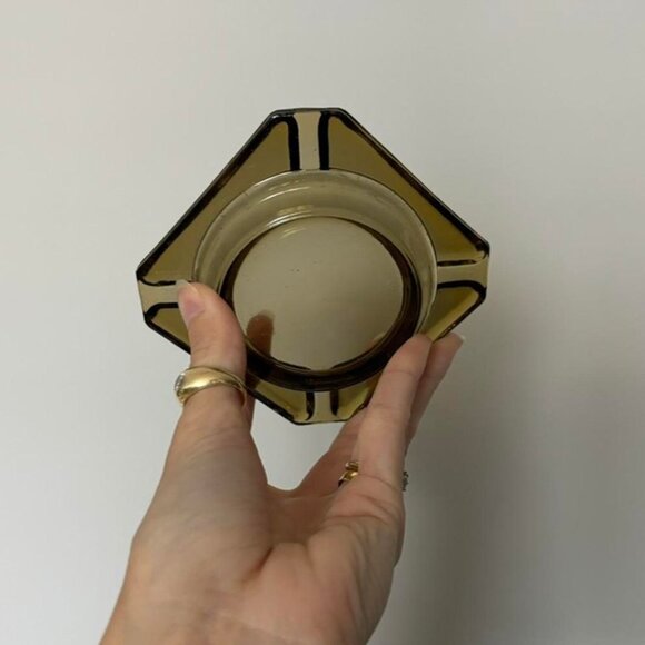 Vintage square smoked glass ashtray trinket dish ring dish - Picture 3 of 3